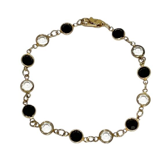 Vintage 1990s Art Deco Style Black and Gold Necklace Earrings Jewely SET - Picture 5 of 8